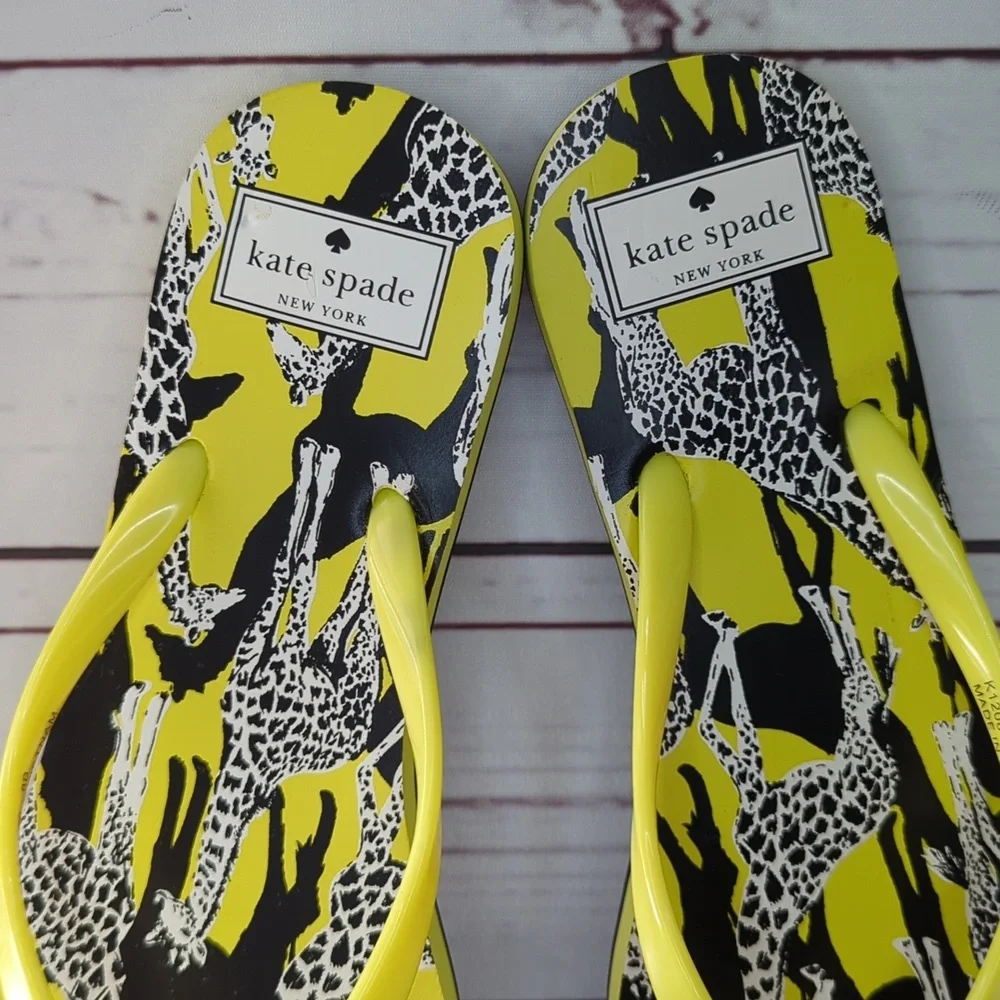 Kate Spade Flip Flops Women's Feldon‎ Giraffe Sandal Yellow Black NWT Size 7/8